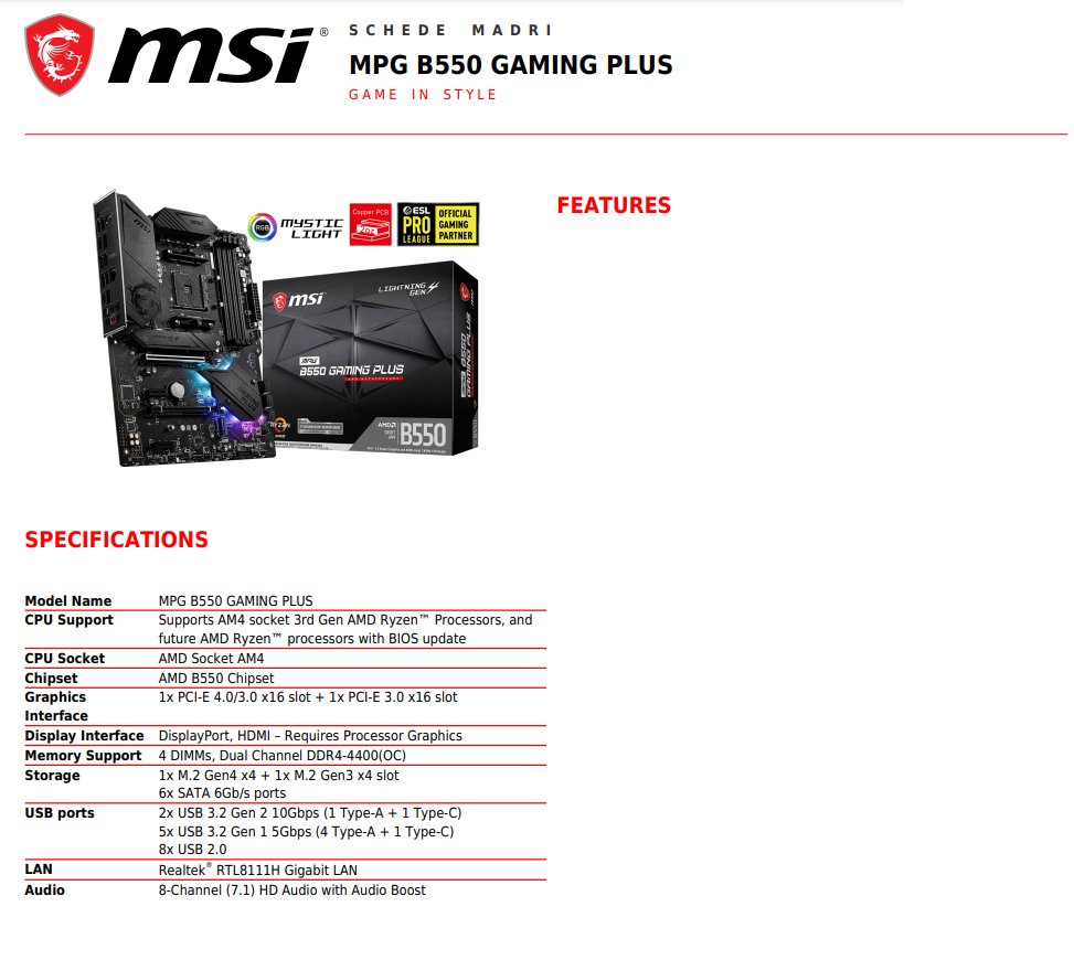 MSI B550 Gaming Plus ATX AM4 Motherboard, Supports 3rd Gen AMD Ryzen  Processors